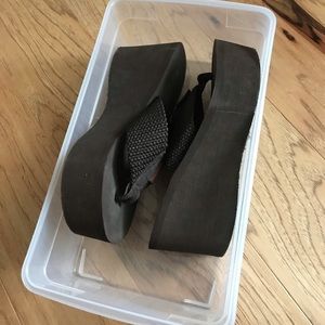 Chocolate Brown Webbing Platform Wedge Flip Flop